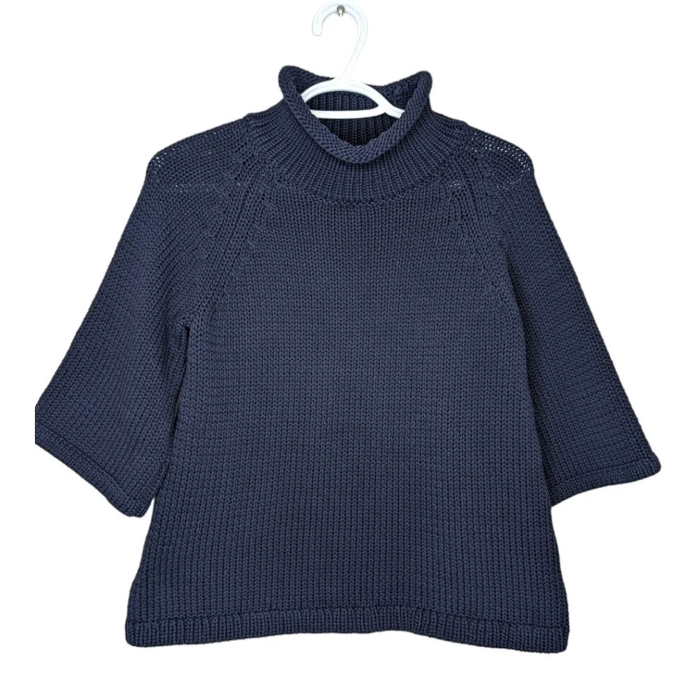 Ann Taylor Loft Navy Knit  Turtle Neck Short 3/4 Sleeve Sweater Top Women XS